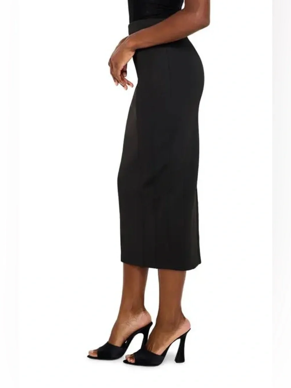 Good American Black Midi Pencil Skirt - Sleek High Waist